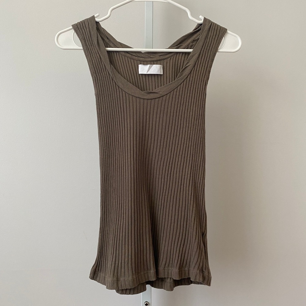 Cannisse Cotton Relaxed Coastal Ribbed Scoop Neck Tank Top 10/12 Brown